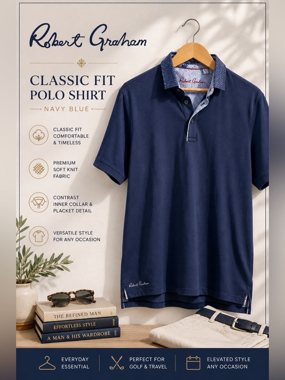 Robert Graham Classic Fit Navy Blue Polo Shirt Men’s Large